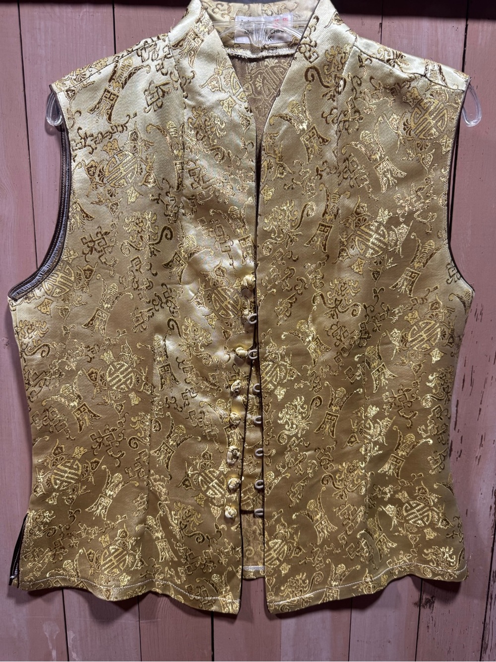 Vintage, Custom, Authentic Chinese Gold Brocade Mandarin Collar Silk Top